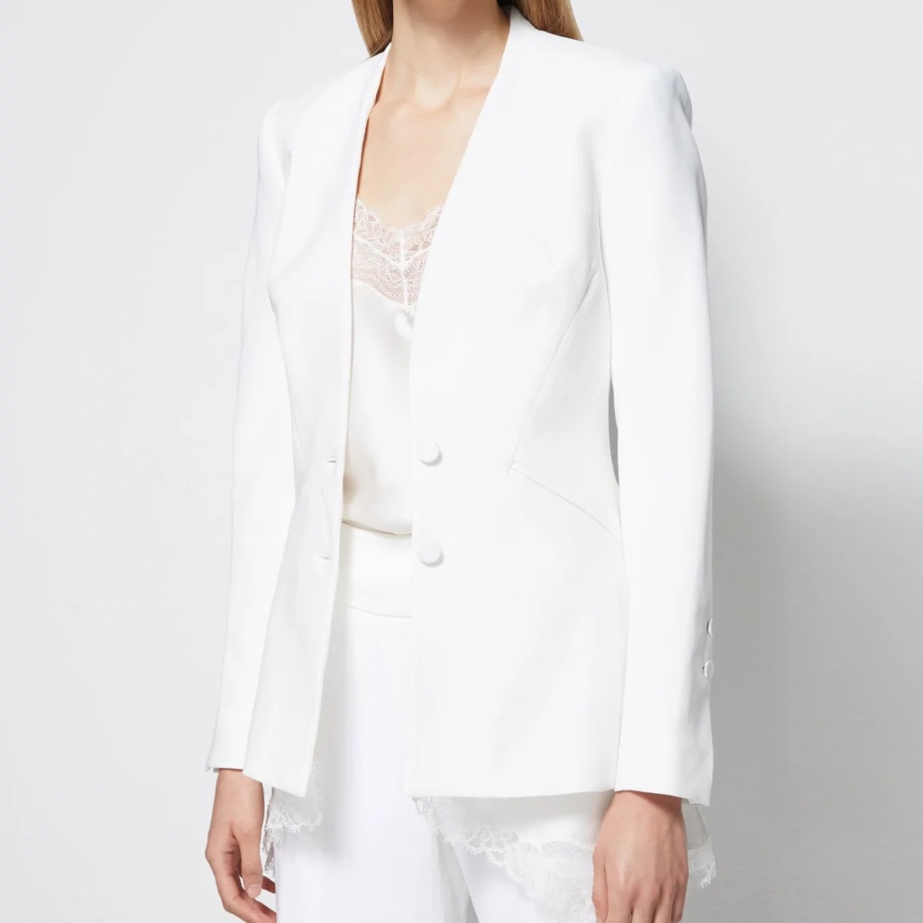 Lace Trim Crepe Basque Jacket In White Fr40/Us8